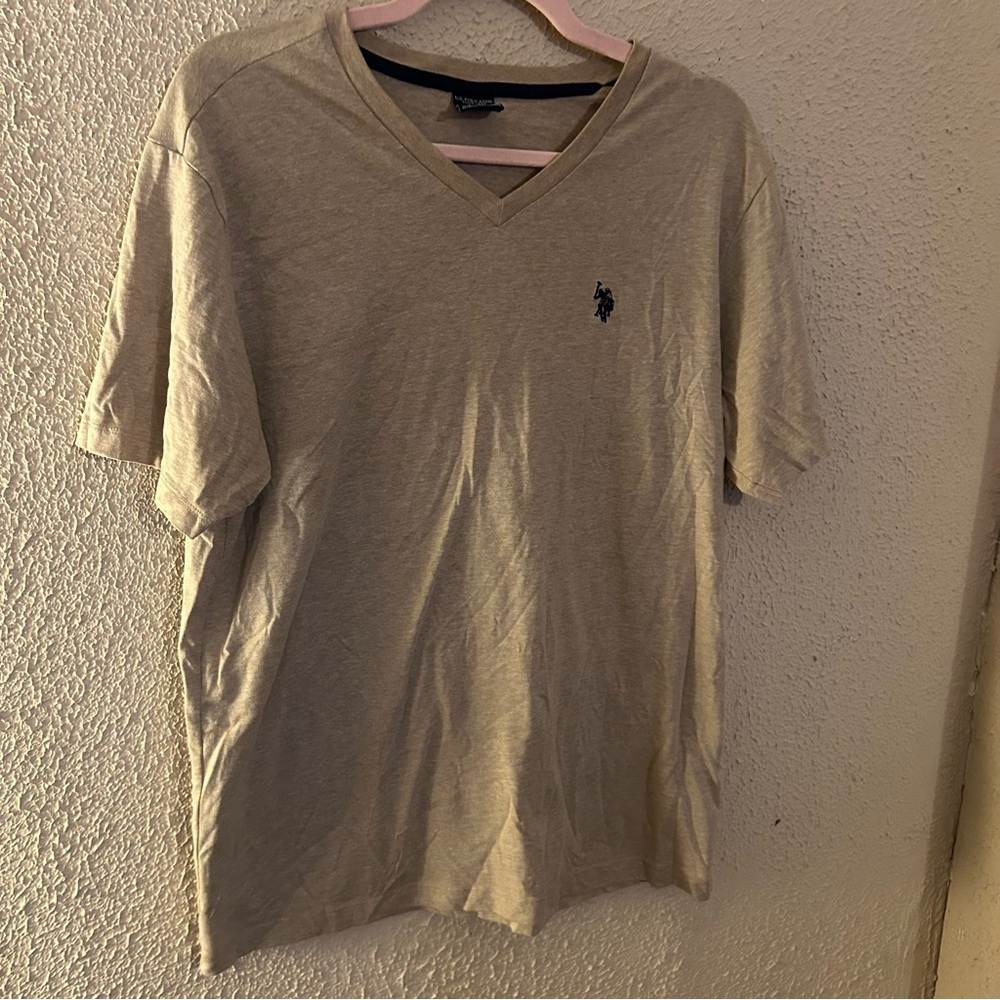 US Polo ASSN Shirt Men's Solid Beige Embroidered Logo Short Sleeve Size M
